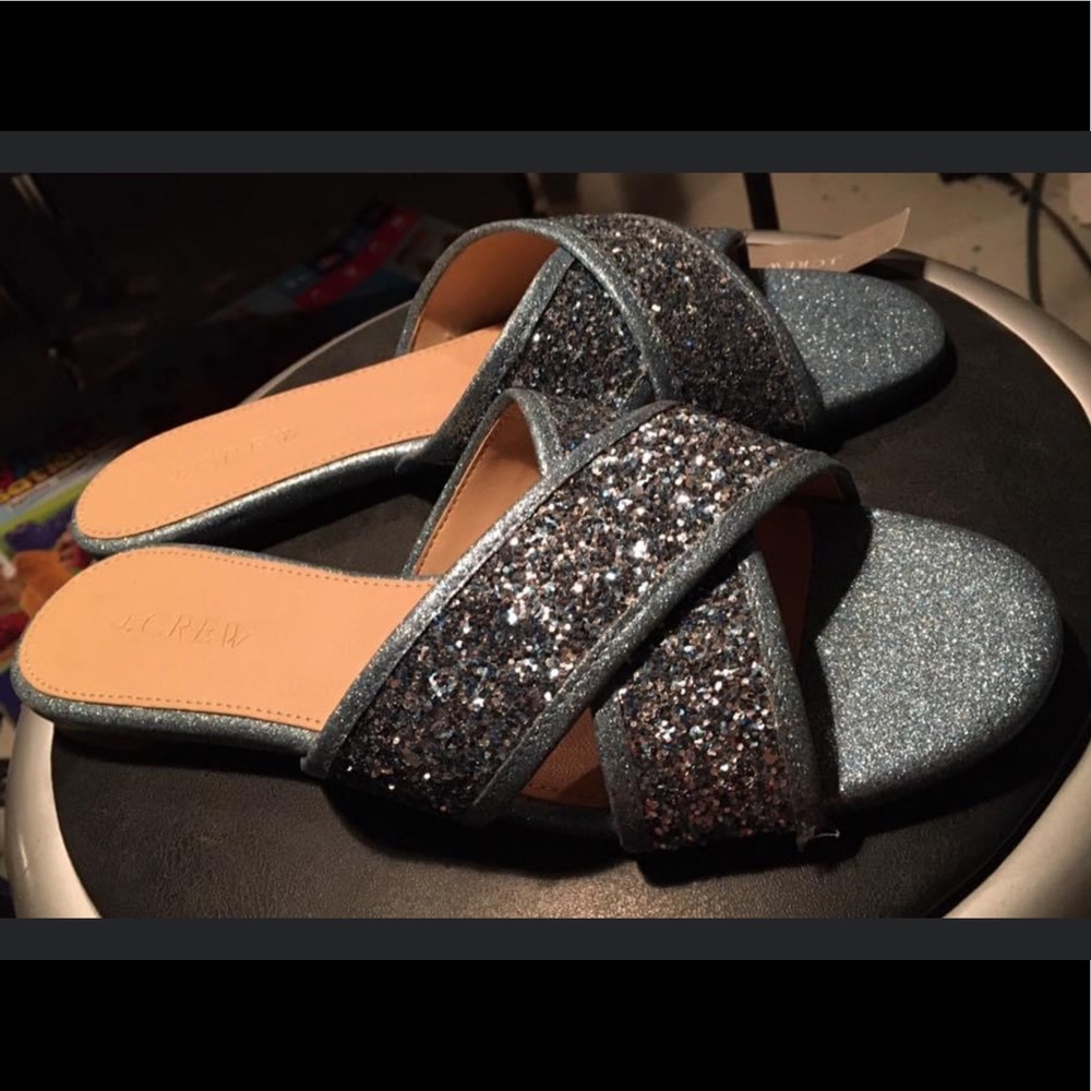 NWT J.Crew Blue Glitter Slipper Slides - Picture 4 of 4
